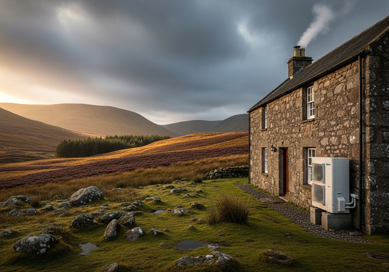 MCS certified engineer inspecting air source heat pump in Aberdeen