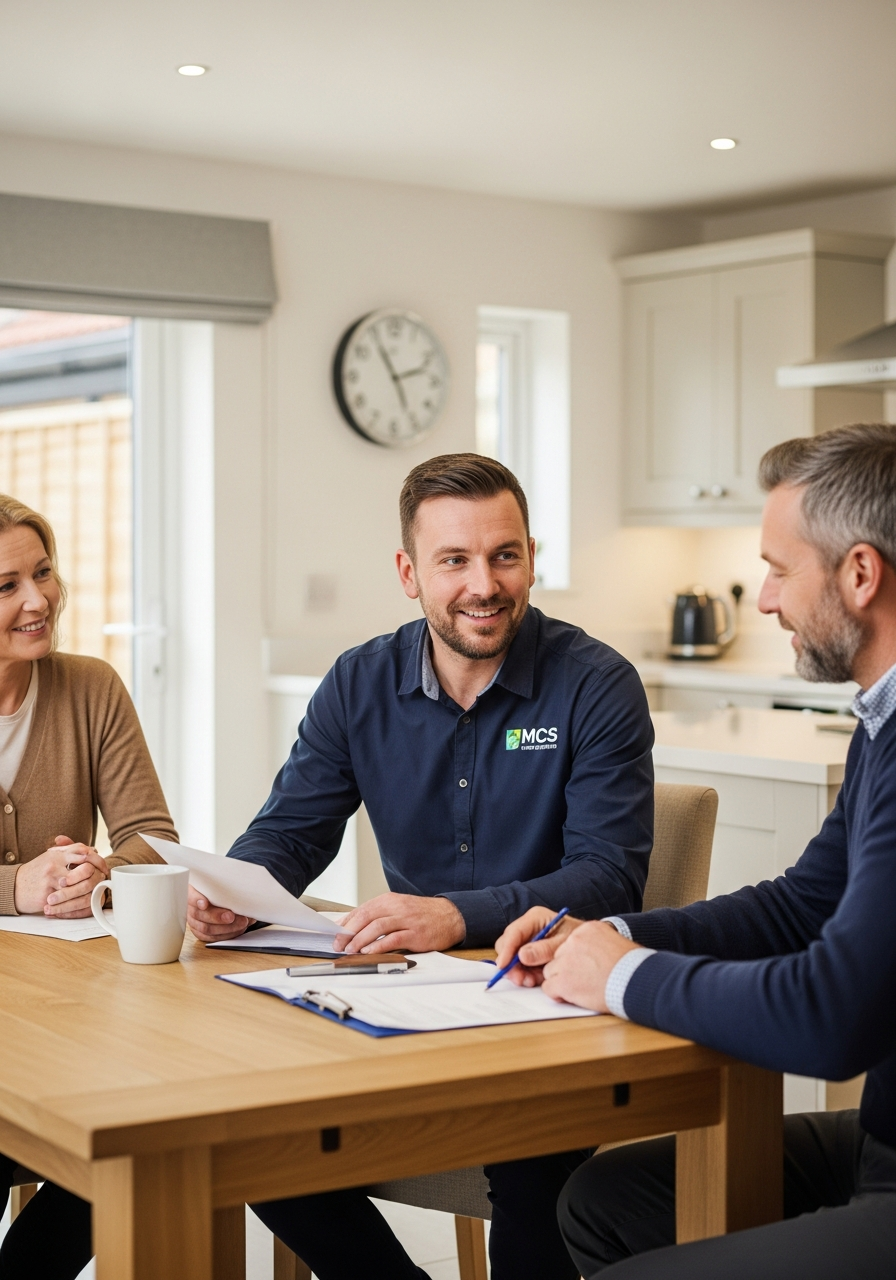 Heat Pumps Aberdeen engineer talking with homeowners