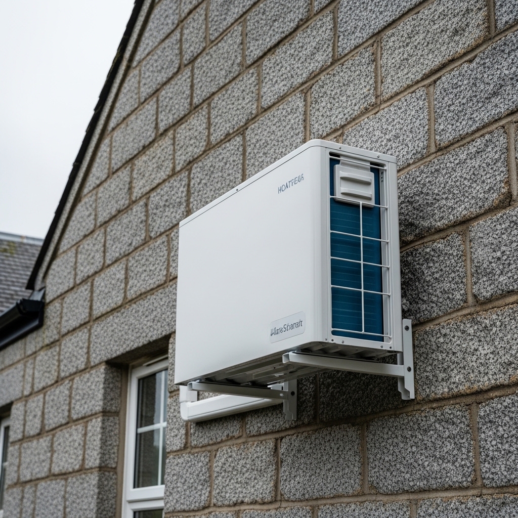 Air source heat pump installed on Aberdeen granite house